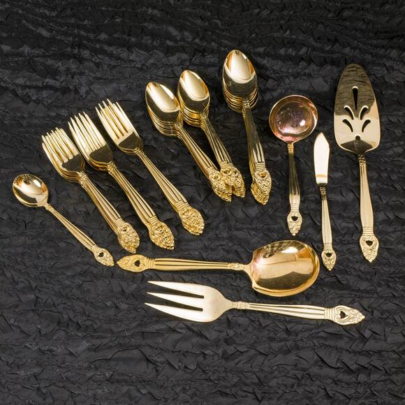 41 Pieces Stainless Steel Gold Accent Flatware Present Coronet made in Japan